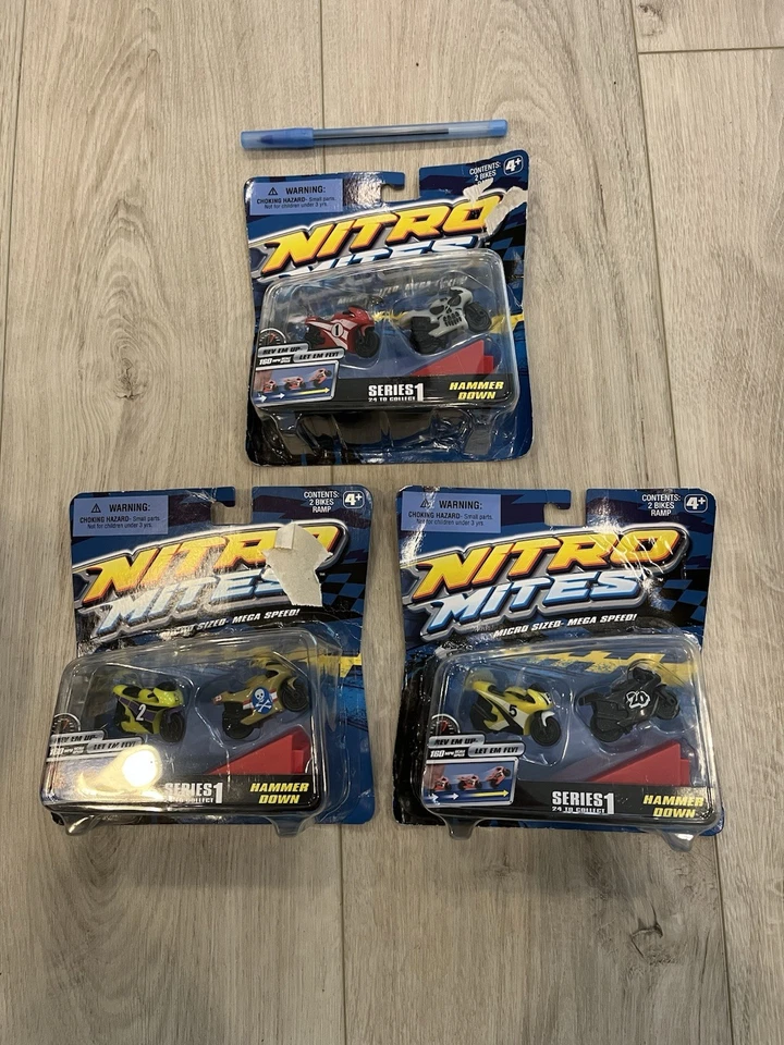 (3) Packs New Extremely Rare Zag Toys Nitro Mites Bikes Hammer Down - Image 1 of 4