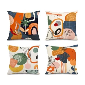 Abstract Mid Century Modern Throw Pillow Covers 18x18 Colorful Boho Orange Ae... - Picture 1 of 7