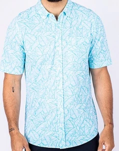 NWT Cutter & Buck Advantage Foliage AOP Button down Short-Sleeve Sz M Submerge - Picture 1 of 10