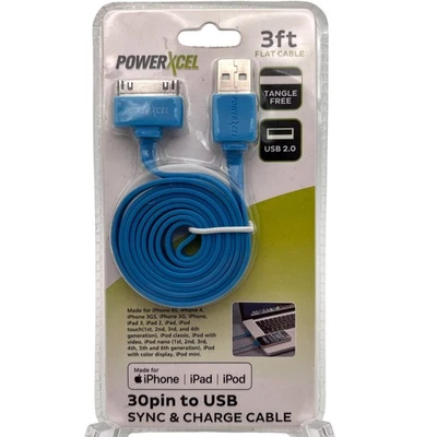PowerXcel 3ft Flat 30-Pin To USB Sync & Charge Cable For iPhone/iPad/iPod New - Image 1 of 4