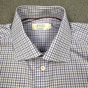 Eton Hemd Herren Große 16 Kariert Moderne Passform Knopfleiste Elegant - Bild 1 von 13
