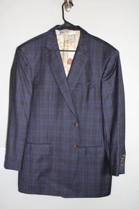 NAVY & BROWN PLAID BESPOKE JONATHON 100% REDA WOOL SPORT COAT sz 44R suit jacket - Picture 1 of 5