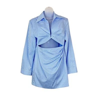 Vestido Char Feminino TORN BY RONNY KOBO Listrado Azul Marinho Médio Zíper Quebrado - Imagem 1 de 4