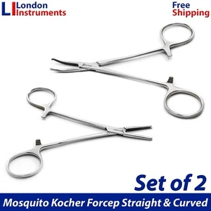 Juego de 2 pinzas rectas y curvas para cocina mosquitera hemostática quirúrgica dental CE - Imagen 1 de 8