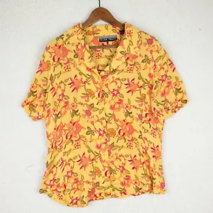 Vintage Top Womens 12 Yellow Red Paisley Floral Silk Lightweight Grandma - Picture 1 of 8