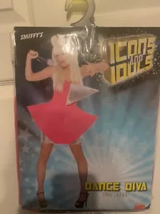 Neu sexy Tanz Diva Lady Gaga rosa Kostüm Erwachsene Größe M 10-12 US Kleid nur - Bild 1 von 4