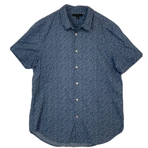 John Varvatos USA Mens Button Up Shirt Size Large Short Sleeve Floral Blue Luxe - Picture 1 of 14