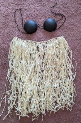 Fantasia de menina Hula dançarina havaiana Halloween, saia de palha com top de coco, tamanho único - Imagem 1 de 4