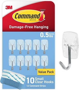 Command Small Clear Wire Toggle Hooks, 10 Hooks and 12 Small - Picture 1 of 2
