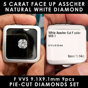 5 Carat Diamond Asscher Faceup F VVS Natural Diamonds Pie Cut 9pcs set 9.1x9.1mm