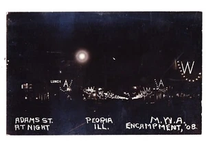 1908 RPPC Unique Night View M.W.A Encampment W Full Moon Peoria, IL. - Bild 1 von 2