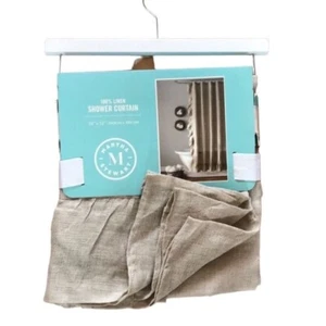 GORGEOUS Martha Stewart 100% Linen Ruffle 72x72" Natural Sand Shower Curtain - Picture 1 of 4
