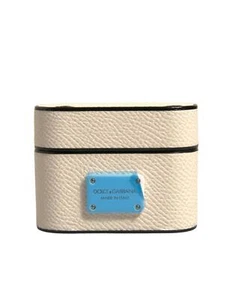 Dolce&Gabbana Unisex White Airpods Case 100% Leather Metal Logo Plaque Holder - Picture 1 of 6