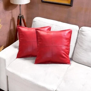 Red Color Box Lambskin leathe Pillow Cover For Sofa Cushion Case Home Decore - Picture 1 of 8
