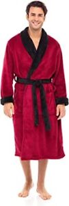 Alexander Del Rossa Men's Warm Winter Fleece Robe, Plush Bathrobe Burgundy With