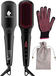 MiroPure Hair Straightening Brush 2 in 1 Ionic Hair Straightener Brush Hot Comb - Picture 1 of 12