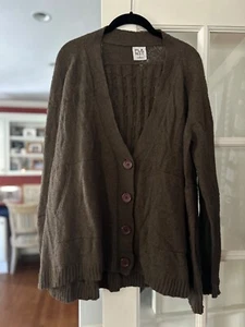 EUC Planet By Lauren G Cardigan Sweater Women OS Button Front Brown Lagenlook - Picture 1 of 7
