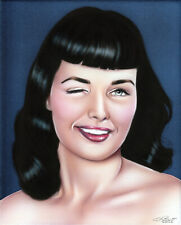 Bettie Page Winking 8x10 Original Painting Color Airbrush Pin Up