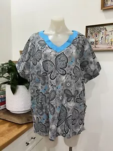 UA Scrubs Size 2xL Butterfly Print Top - Picture 1 of 9