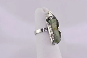 Anillo de banda modernista de jade verde envuelto en plata esterlina firmado talla: 3,5 - Imagen 1 de 8