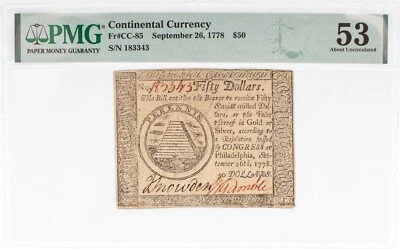 Fr. CC-85, Sept 26, 1778, $50 Continental Currency, "Perennis", PMG 53 - Image 1 of 4