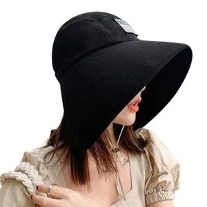Women Wide Brim Cotton Bucket Hat Packable Sunshade Cap for Full Face UV Care - Picture 1 of 5