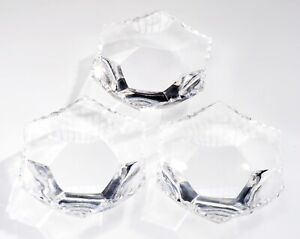 3 Vtg. Lalique France Hexagon Shaped Crystal Carved Edged Ring Dish/Salt Cellar