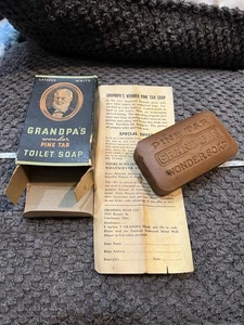 ANTIQUE 1931 Grandpa’s WONDER PINE TAR SOAP Boxed Unused CINCINNATI OHIO - Picture 1 of 24