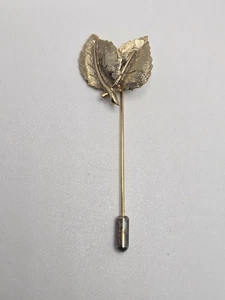Double Leaf Textured Gold Tone Metal Stick Pin Vintage - Picture 1 of 5