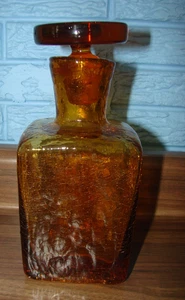 MCM VINTAGE Crackle Glass Amber Yellow Decanter Mid Century Vase - Picture 1 of 9