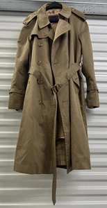 Jagdhorn Herren Trenchcoat lang Gr. 40 hellbraun beige Baumwolle gefüttert Gürtel Knopfleiste - Bild 1 von 8