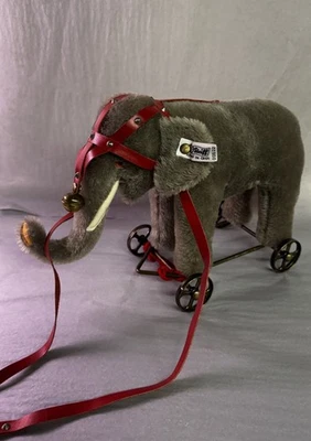 复古 Steiff 1986 马戏团黄金时代大象车轮 9 英寸高 0135/22 — 第 1/4 张图片