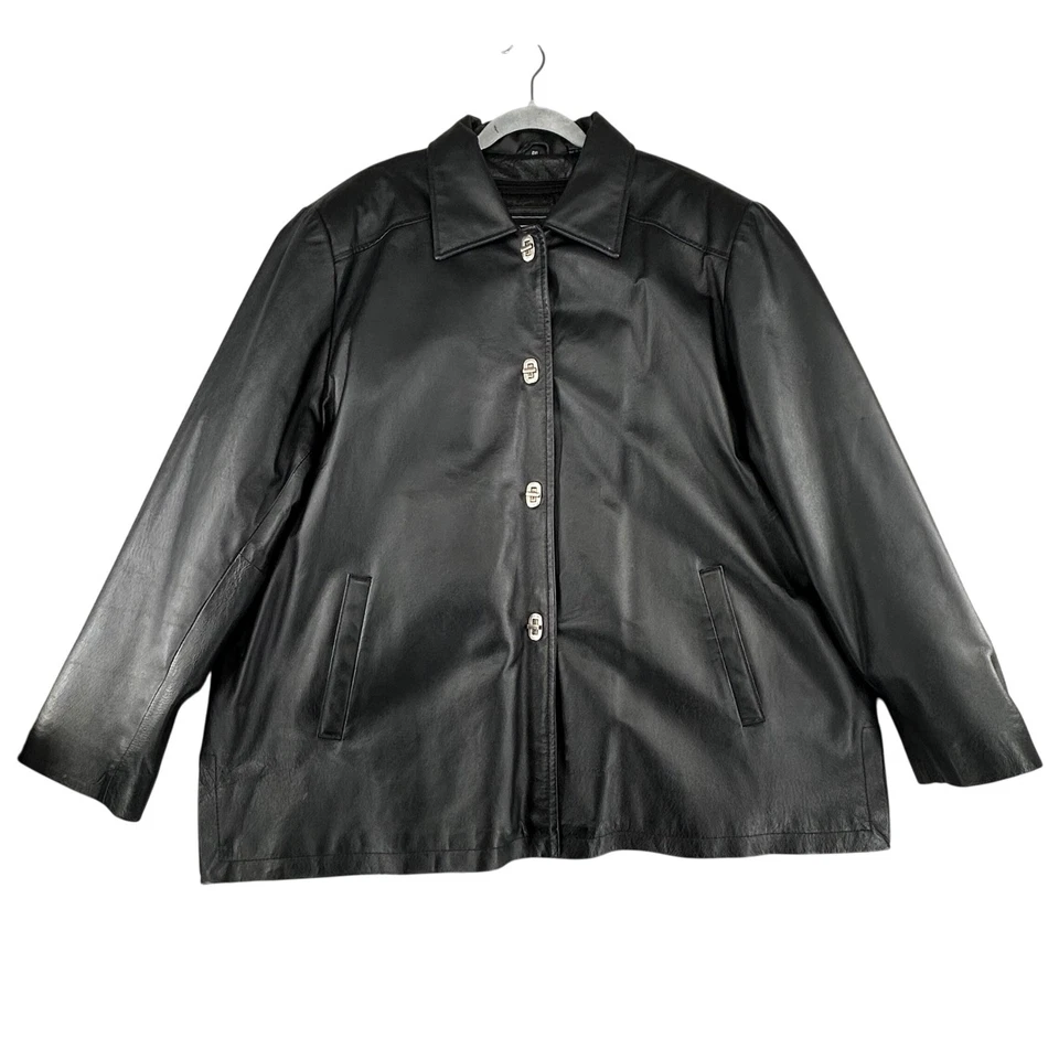 Chaqueta Seventh Avenue Negra 100% Cuero Mujer Talla 4XL Forrada Frontal a Presión Moto Foto 1 de 4
