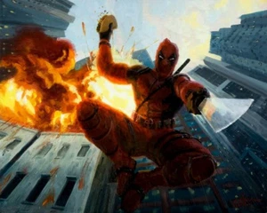 Antihéroe Wade Wilson Deadpool Espada Taco Explosión Divertido Marvel Bellas Artes Lienzo - Imagen 1 de 1