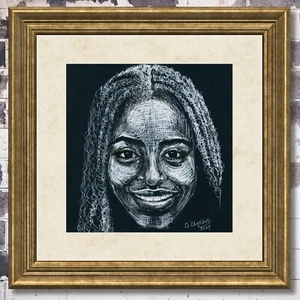 Original Line Art Ink Pens Drawing of African American Woman "Her Smile" - Picture 1 of 2