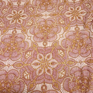 Luminous Lace BTY Studio 8 Quilting Treasures Wine Gold Ecru Printed Cotton - Picture 1 of 3