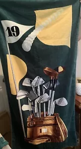 Vintage Golf Strandtuch grün Tasche Golfschläger 19. Loch 56" x 28" - Bild 1 von 6