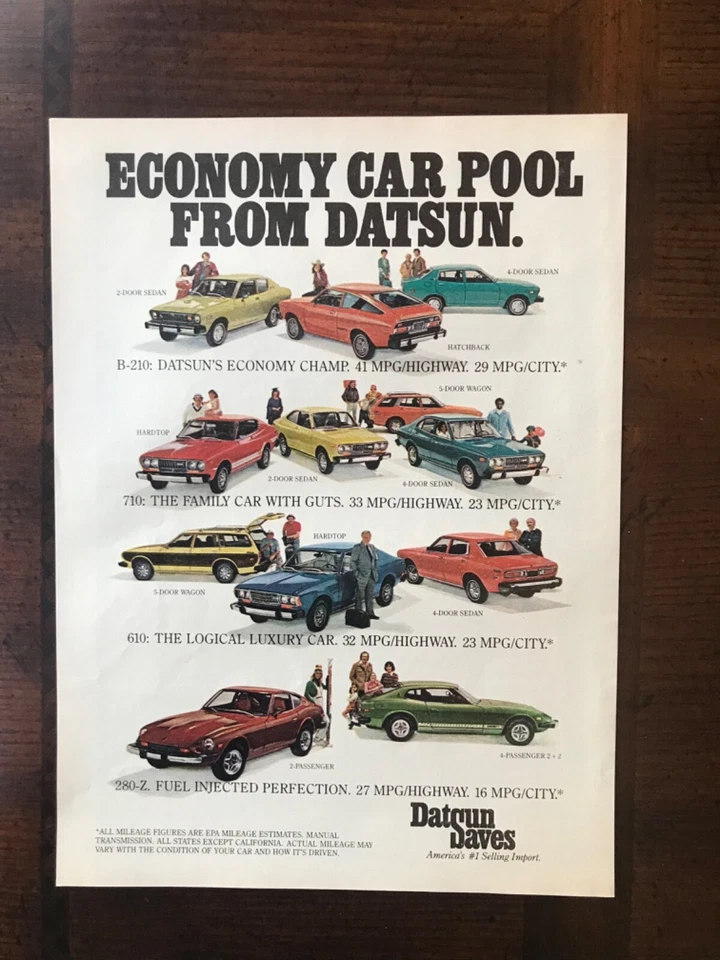 Anuncio impreso original vintage 1976 Datsun Economy Car Pool Datsun Saves Foto 1 de 1