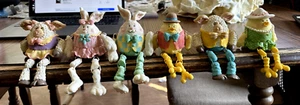 Spring Anthropomorphic Easter Resin Shelf Sitters Set of 6 - Picture 1 of 4