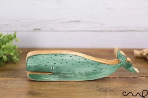 Handmade Wooden Green Whale Ornament Sculpture Free Standing Home decor Gift - Picture 1 of 9