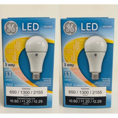 Lot of 2 GE 3-Way 5/10/19-Watt LED Daylight A21 Light Bulb Non-Dimmable NEW - Image 1 of 4