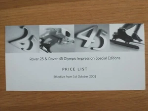 Rover 25 & Rover 45 Olympic Impression Special Editions Car Price List - Picture 1 of 1