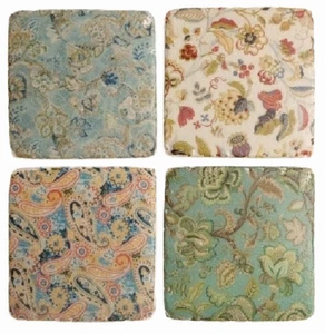 Juego de 4 posavasadas de cerámica floral - estilo vintage en mal estado - Imagen 1 de 4