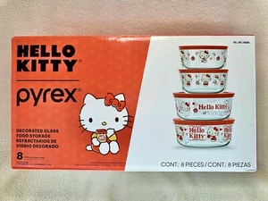 NEW Hello Kitty Pyrex 8 Piece Food Storage Glass Set Limited USA MADE New In Box - Picture 1 of 6