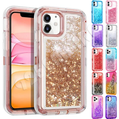 Shockproof Case For iPhone 16 15 14 Pro Max 13 12 11 Liquid Glitter Bling Cover - Image 1 of 4