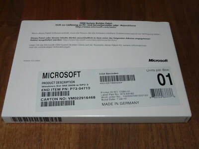 Microsoft Windows Server 2008 Standard SP2 1-4 CPUs deutsch komplett SB - Bild 1 von 4