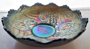 Fenton Vetro Iridizzato Blu Carnevale Pigna Ciotola 6 3/4" - Foto 1 di 10