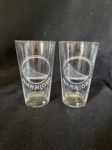Golden State Warriors Hand Etched (with a Dremel) Pint Glasses! - Picture 1 of 10