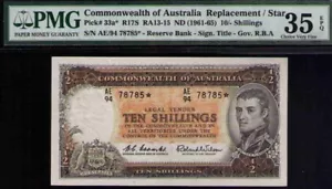 Australia QE 1961 TEN SHILLINGS *star note  PMG 35 CHOICE VF PMG EPG # 33a R17s - Picture 1 of 2