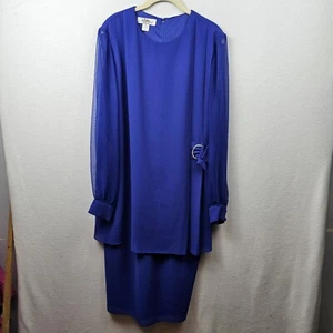 Petra Dress Woman’s Size 14 Blue Long Sleeve Vintage Shift Dress Button Cuffs - Picture 1 of 11